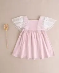 VESTIDO COLOR MALVA CON MANGA GASA CON BORDADO